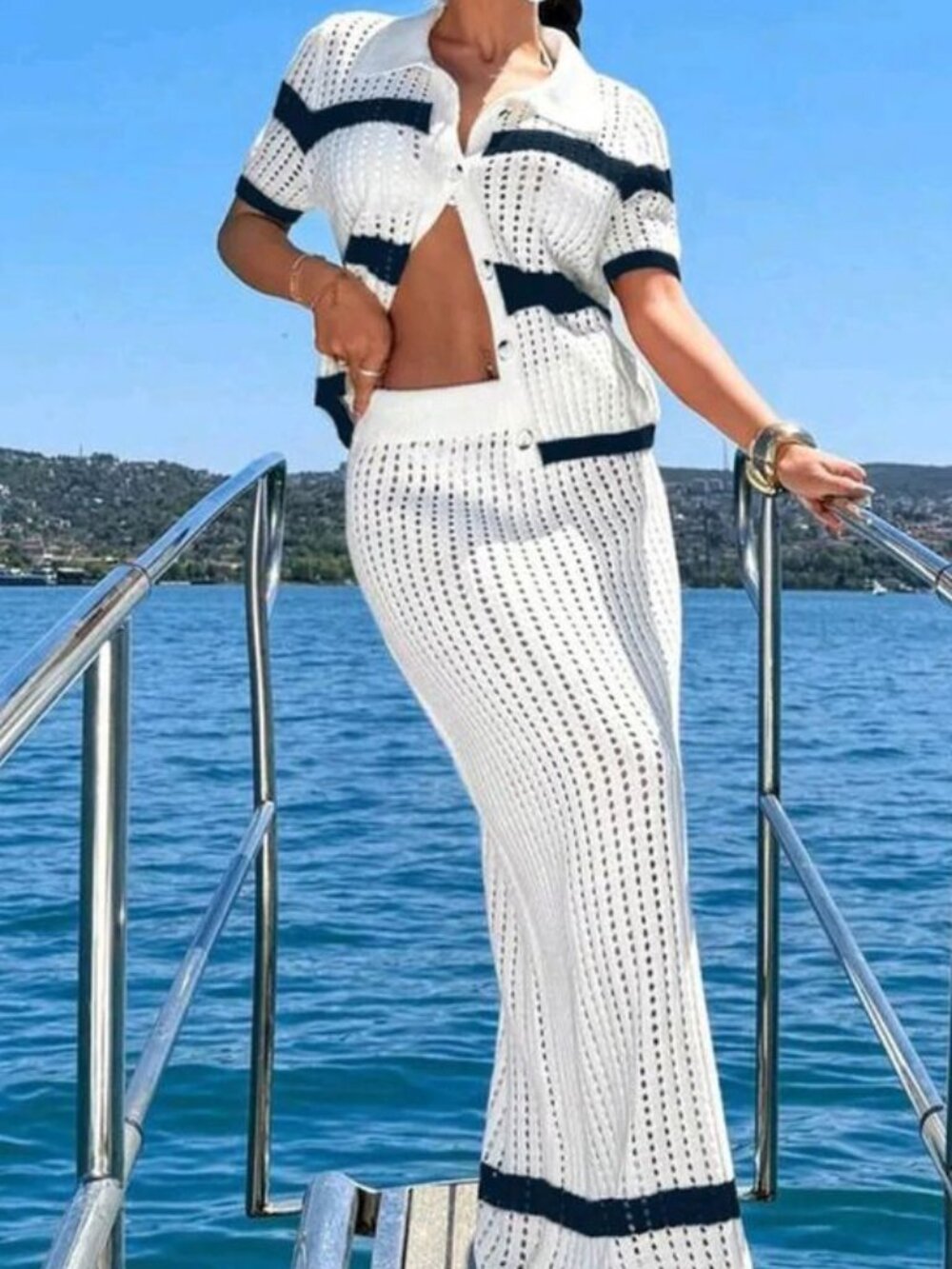 Vacation Color Block Midi Skirt and Sweater